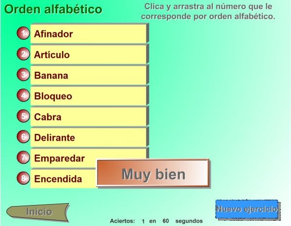 El juego del orden alfabético