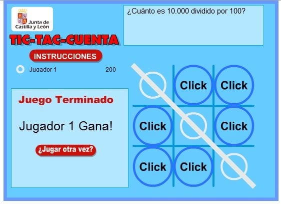 Tres en raya matemático
