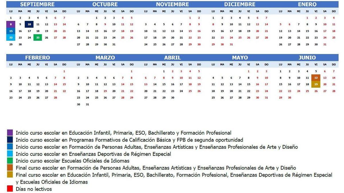 Calendario escolar y comienzo de clases