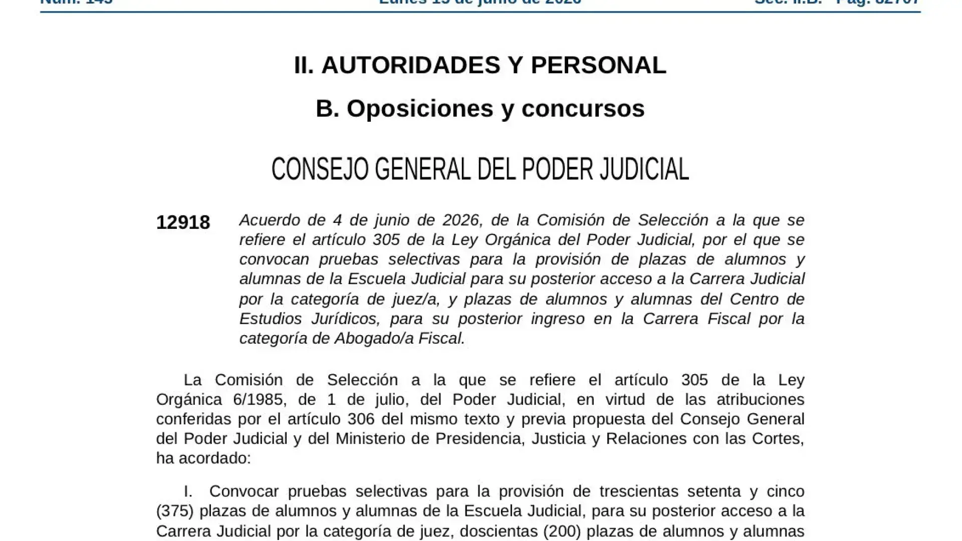 Reparto de plazas para la carrera judicial