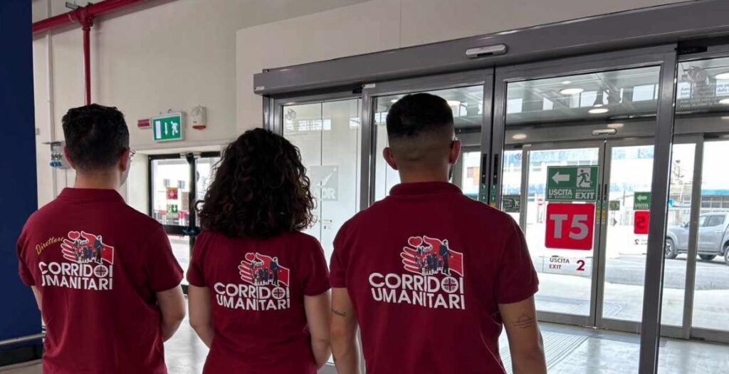 Caritas Italy's staff of the Humanitarian Corridor programme at the Fiumicino Airport in Rome, welcoming refugees, 2024 ©Caritas Italiana